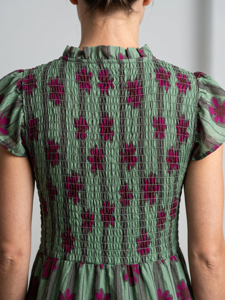 robe buste smocké verte