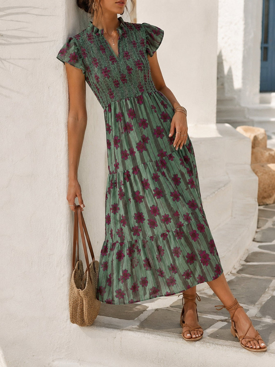 robe midi fleurie verte