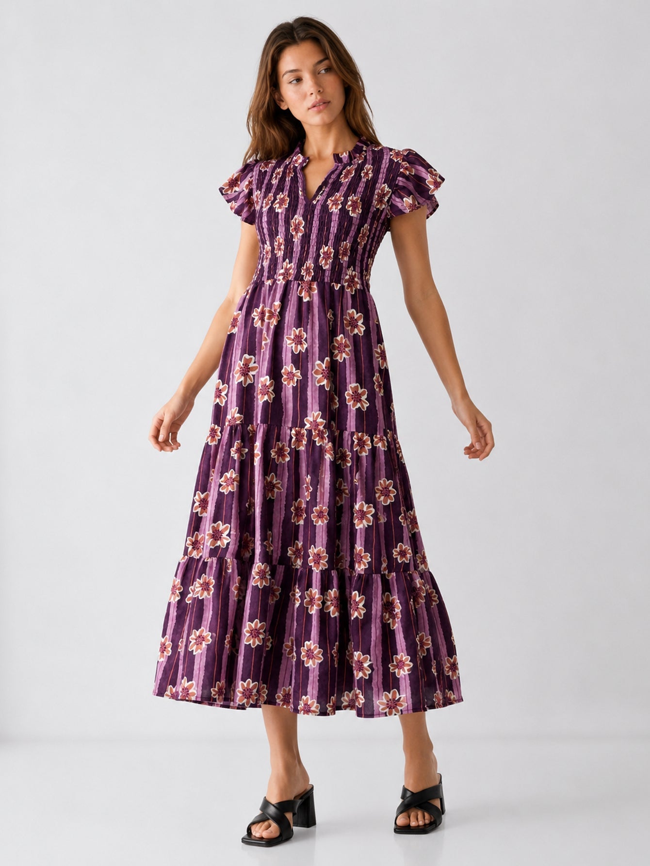 robe midi fleurie violette