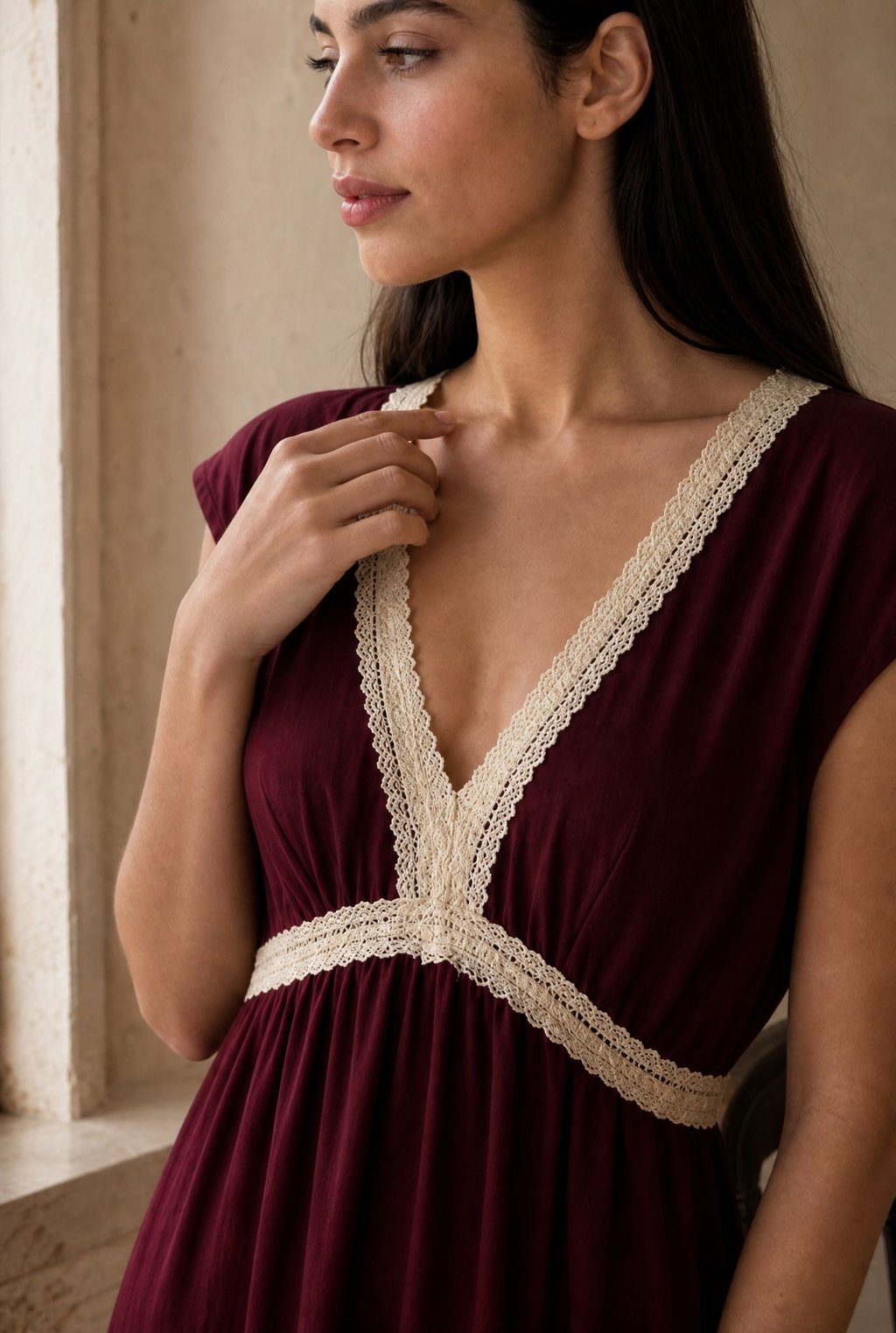robe midi fluide col v dentelle image 10