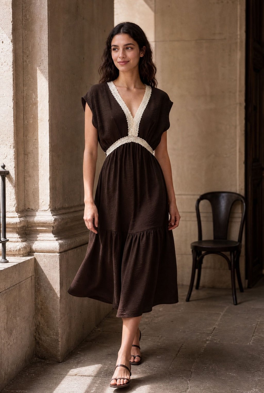 robe midi fluide col v dentelle image 4