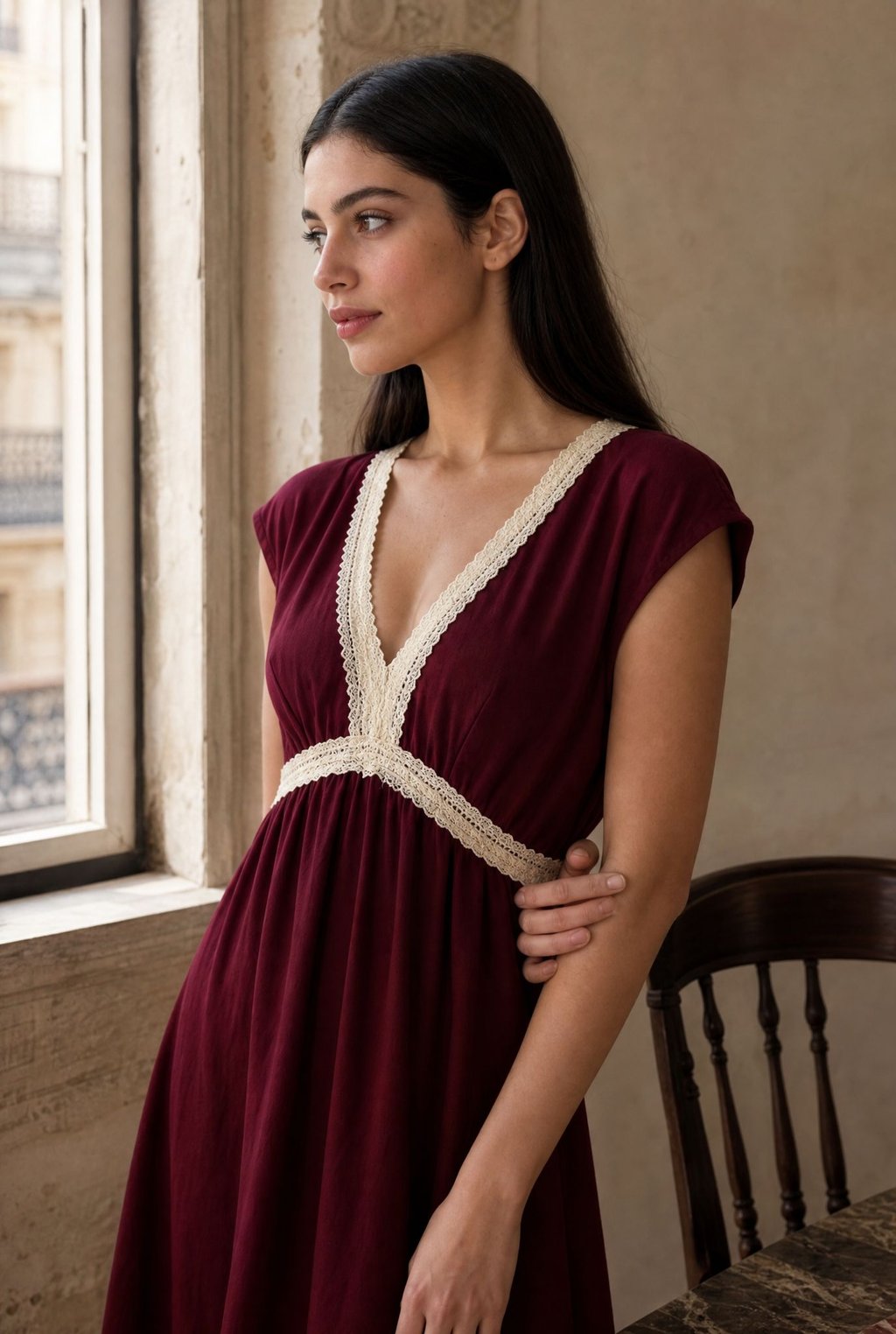 robe midi fluide col v dentelle image 5