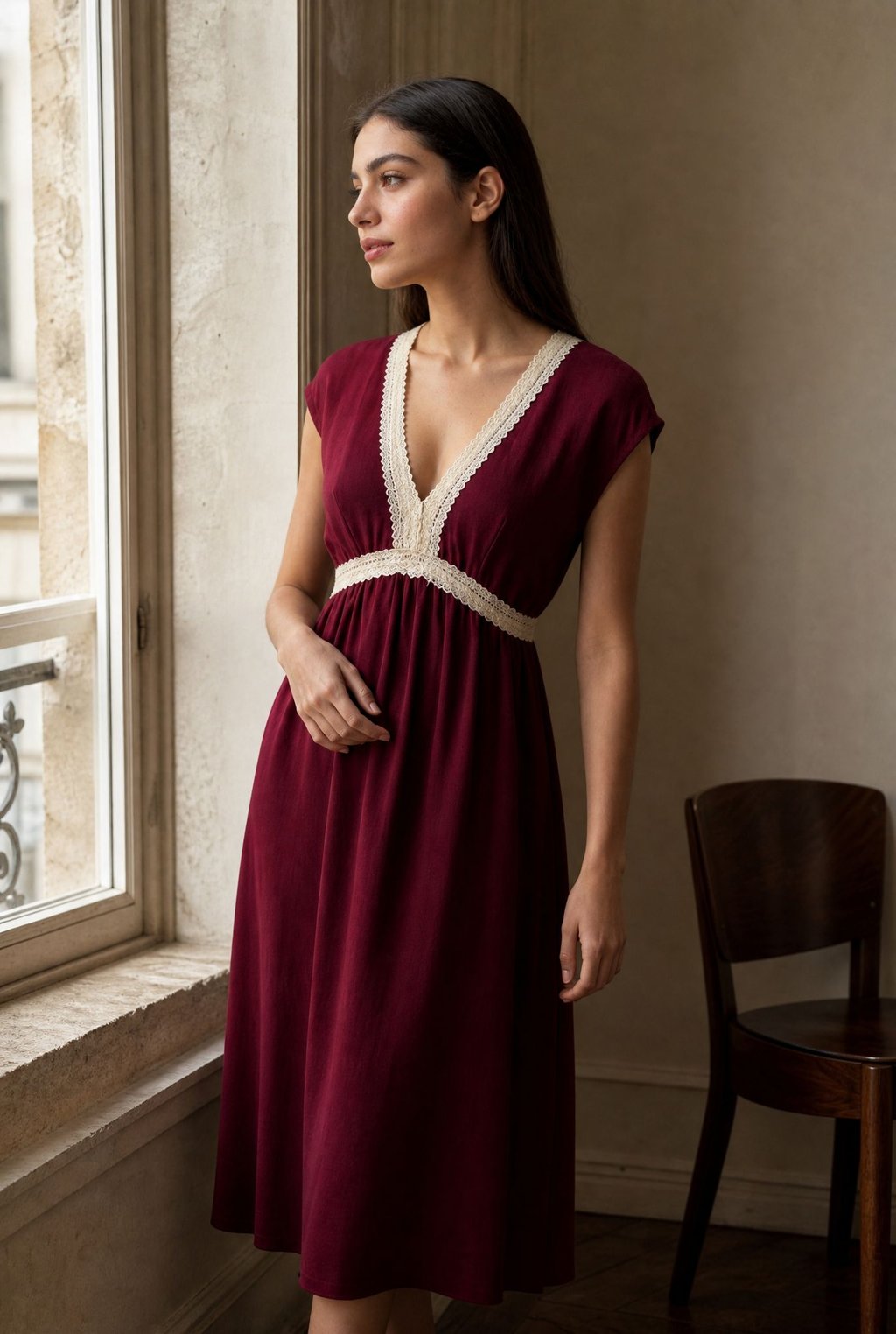 robe midi fluide col v dentelle image 8