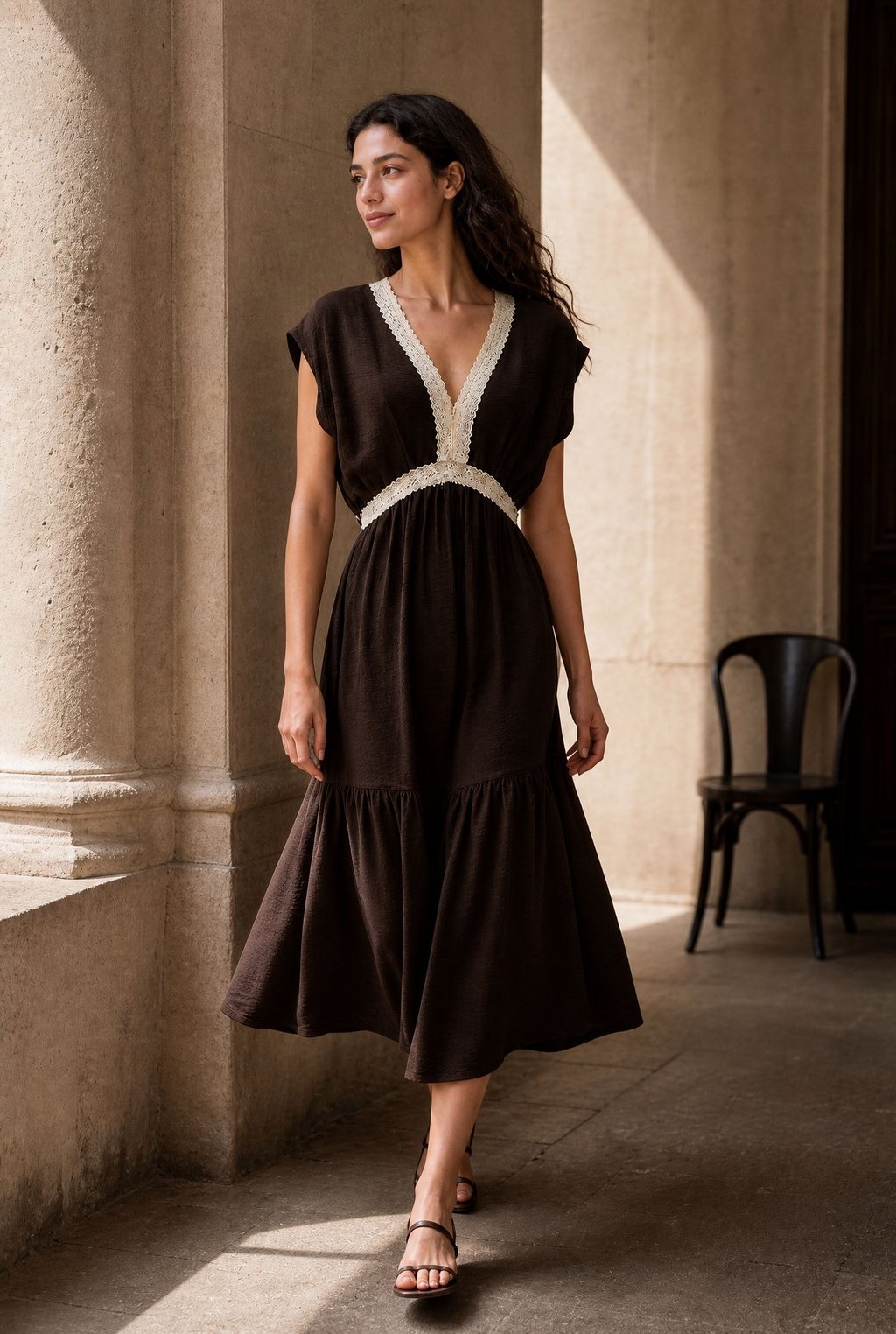 robe midi fluide col v dentelle image 9
