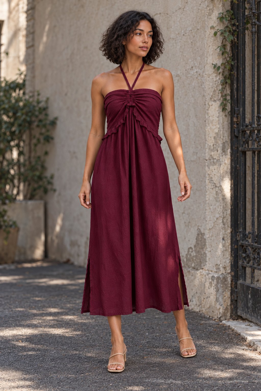 Robe halter midi bordeaux