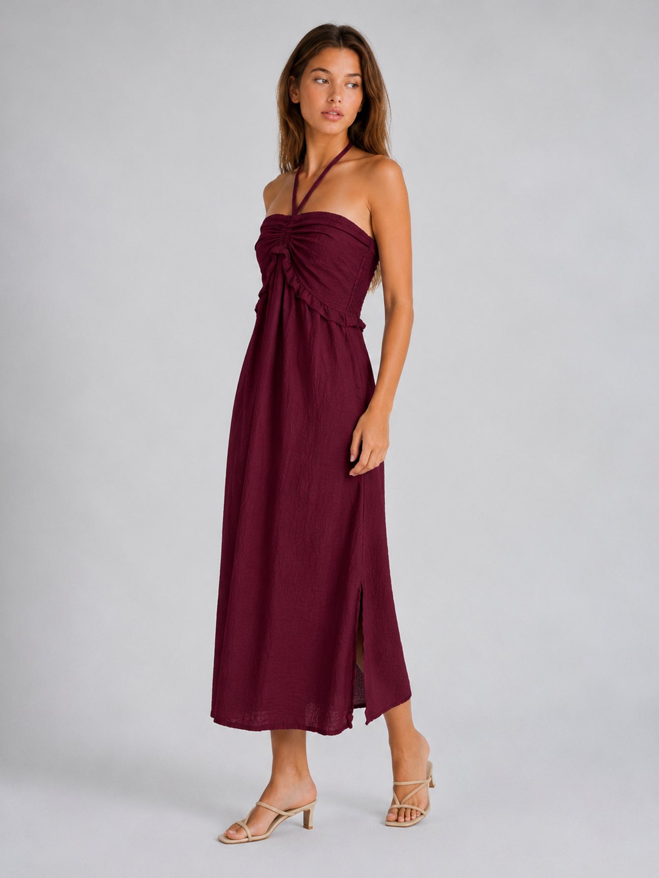 Robe halter midi bordeaux