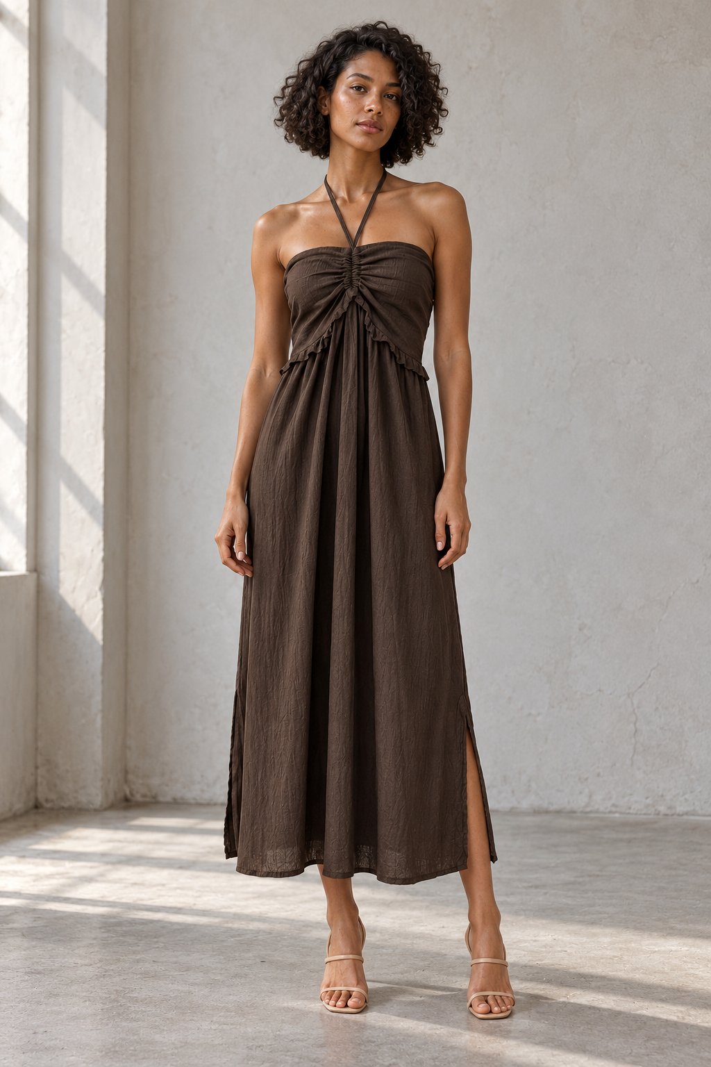 Robe halter midi chocolat