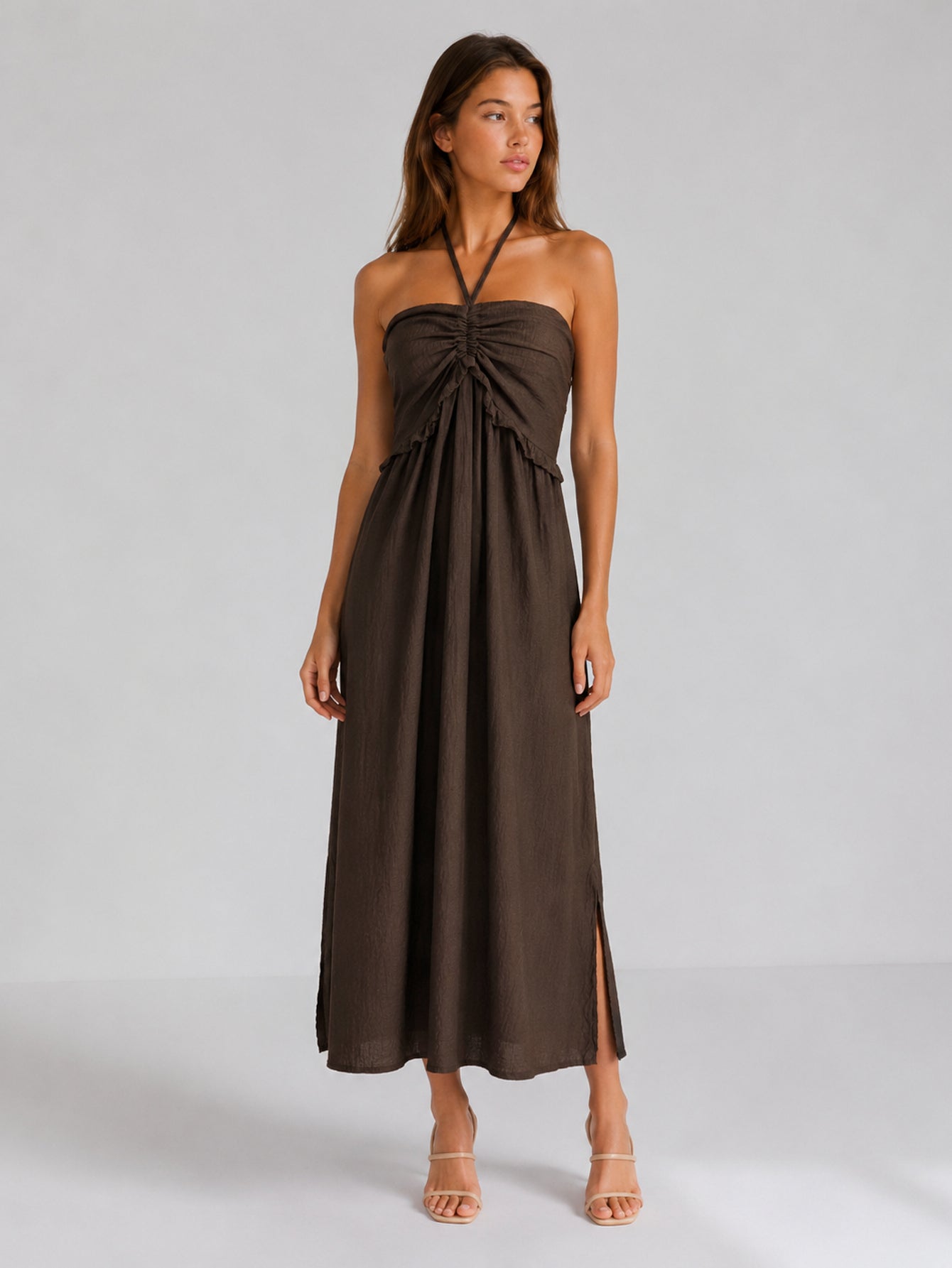 Robe halter midi chocolat