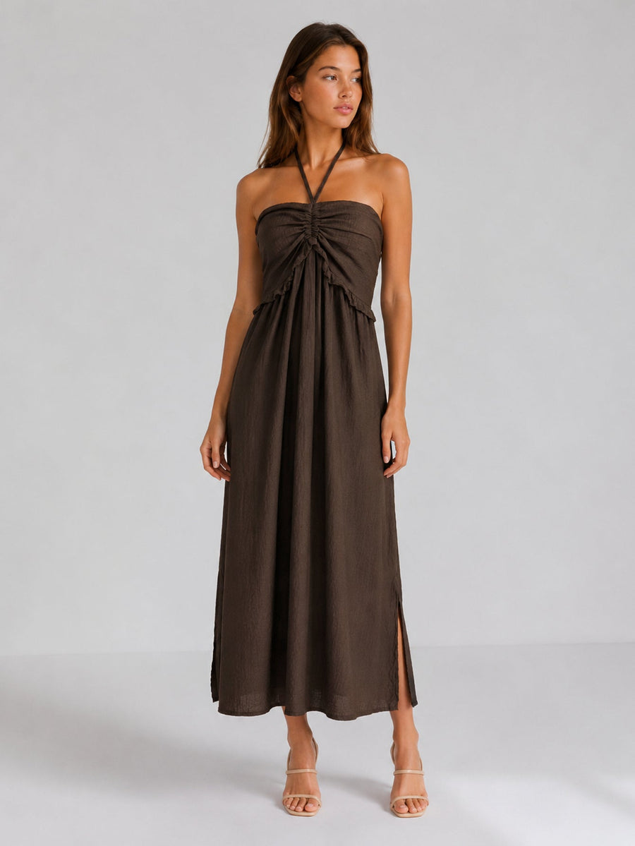 Robe halter midi chocolat
