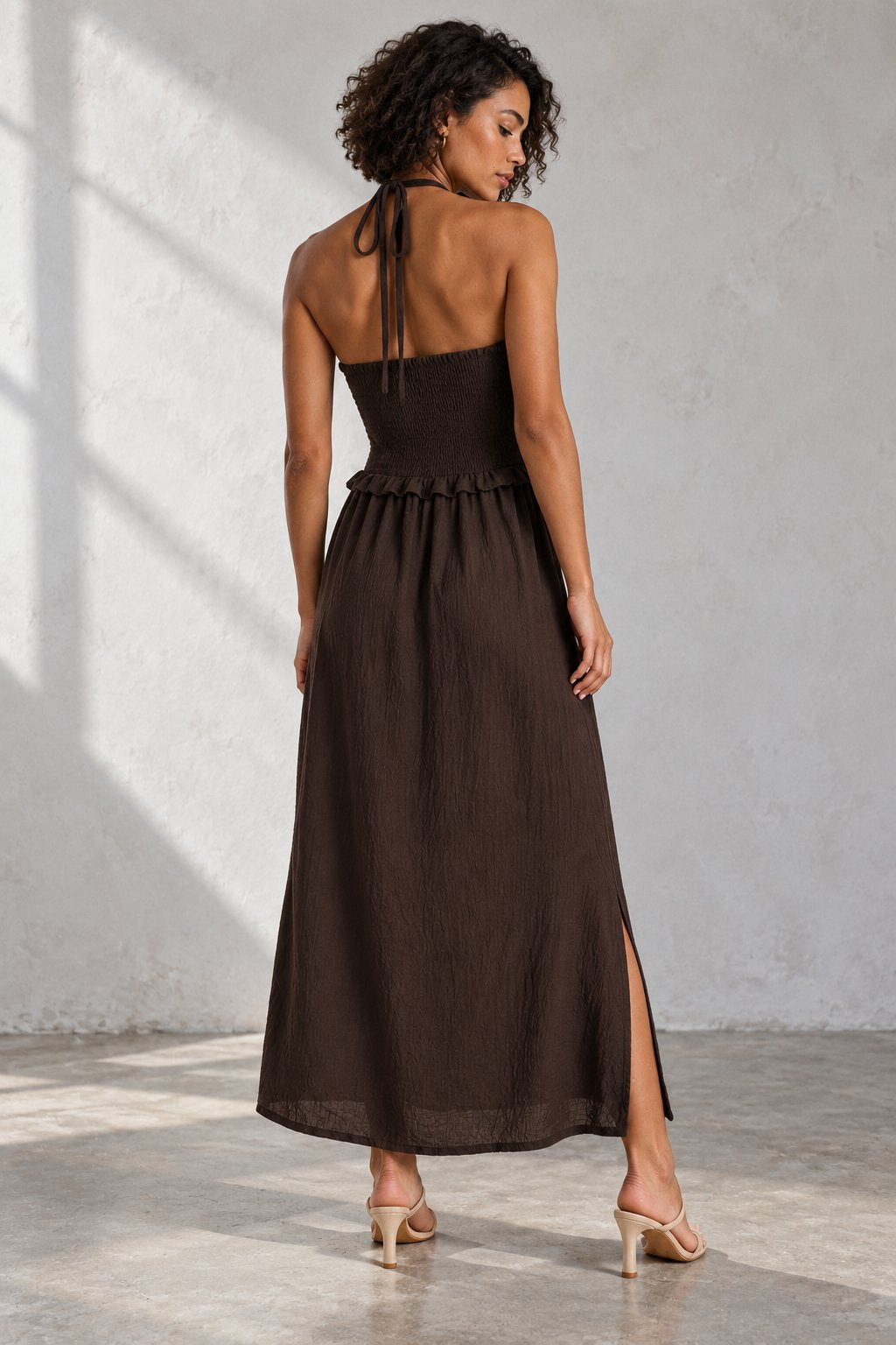 Robe halter dos smocké chocolat