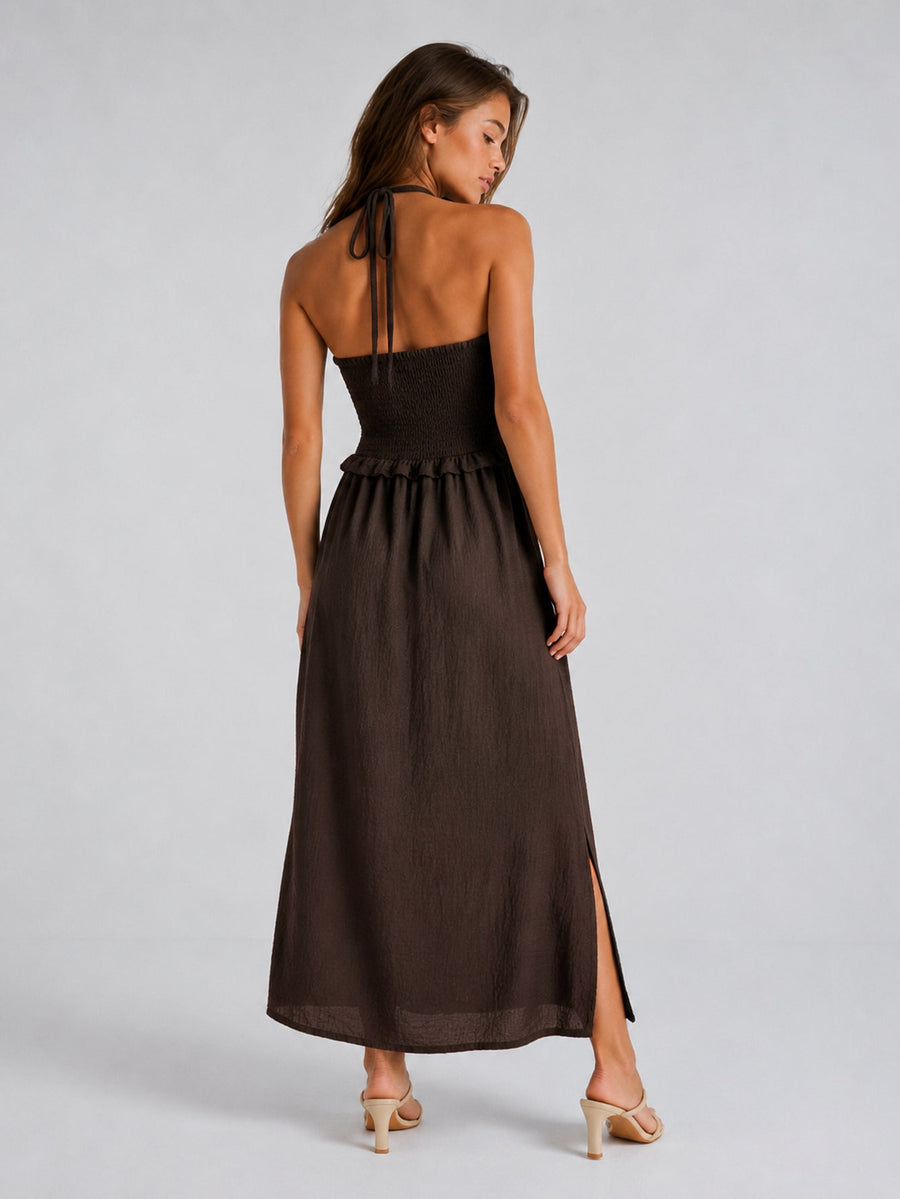Robe halter dos smocké chocolat