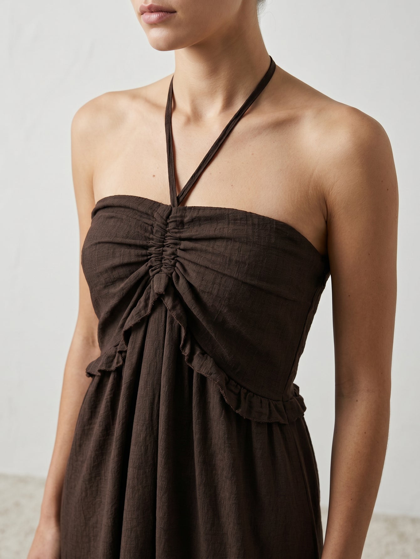 Détail bustier froncé chocolat