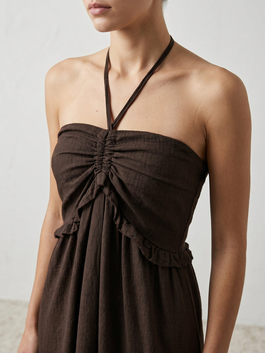 Détail bustier froncé chocolat