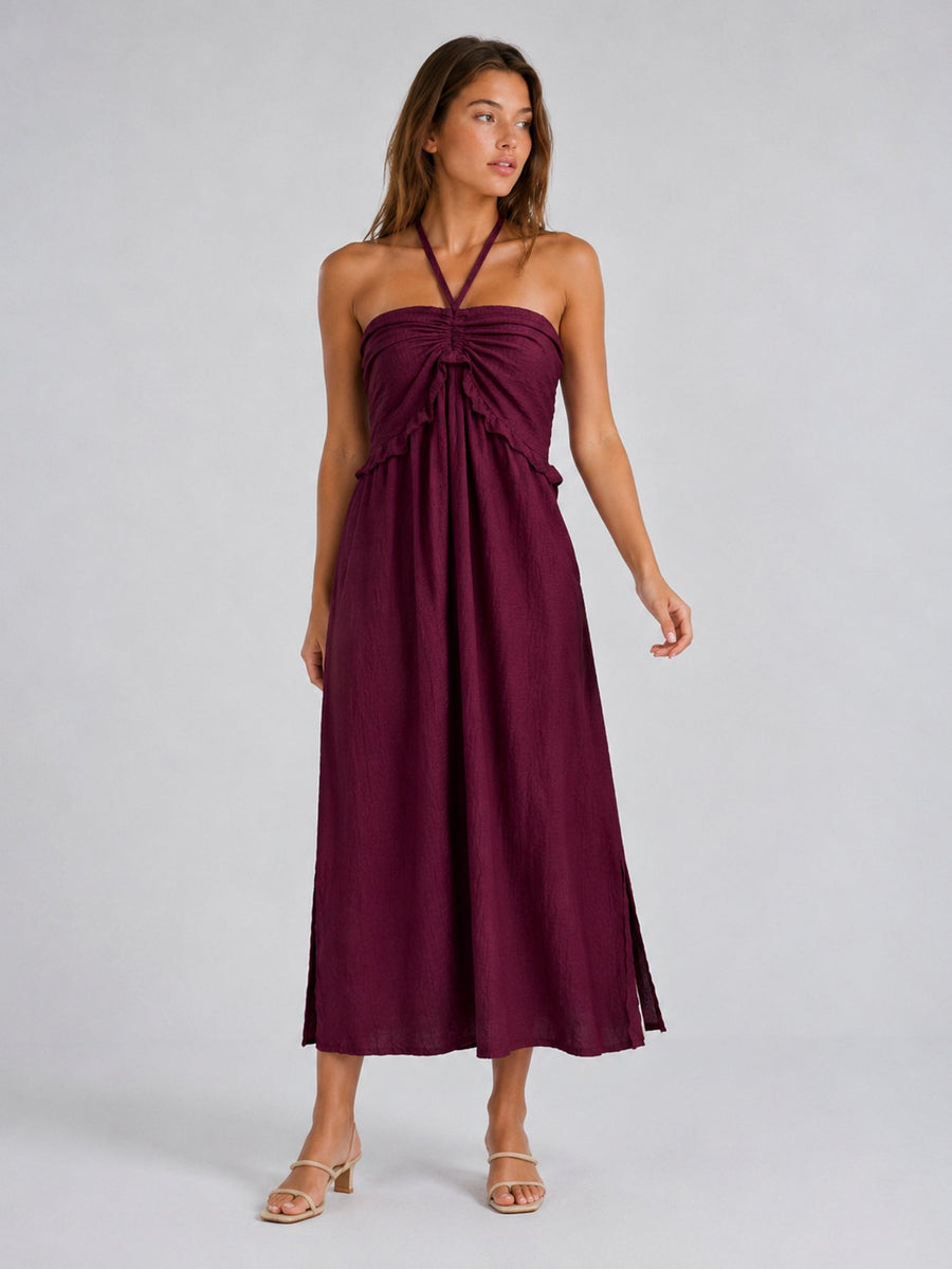 Robe halter midi face bordeaux