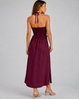 Robe halter dos smocké bordeaux