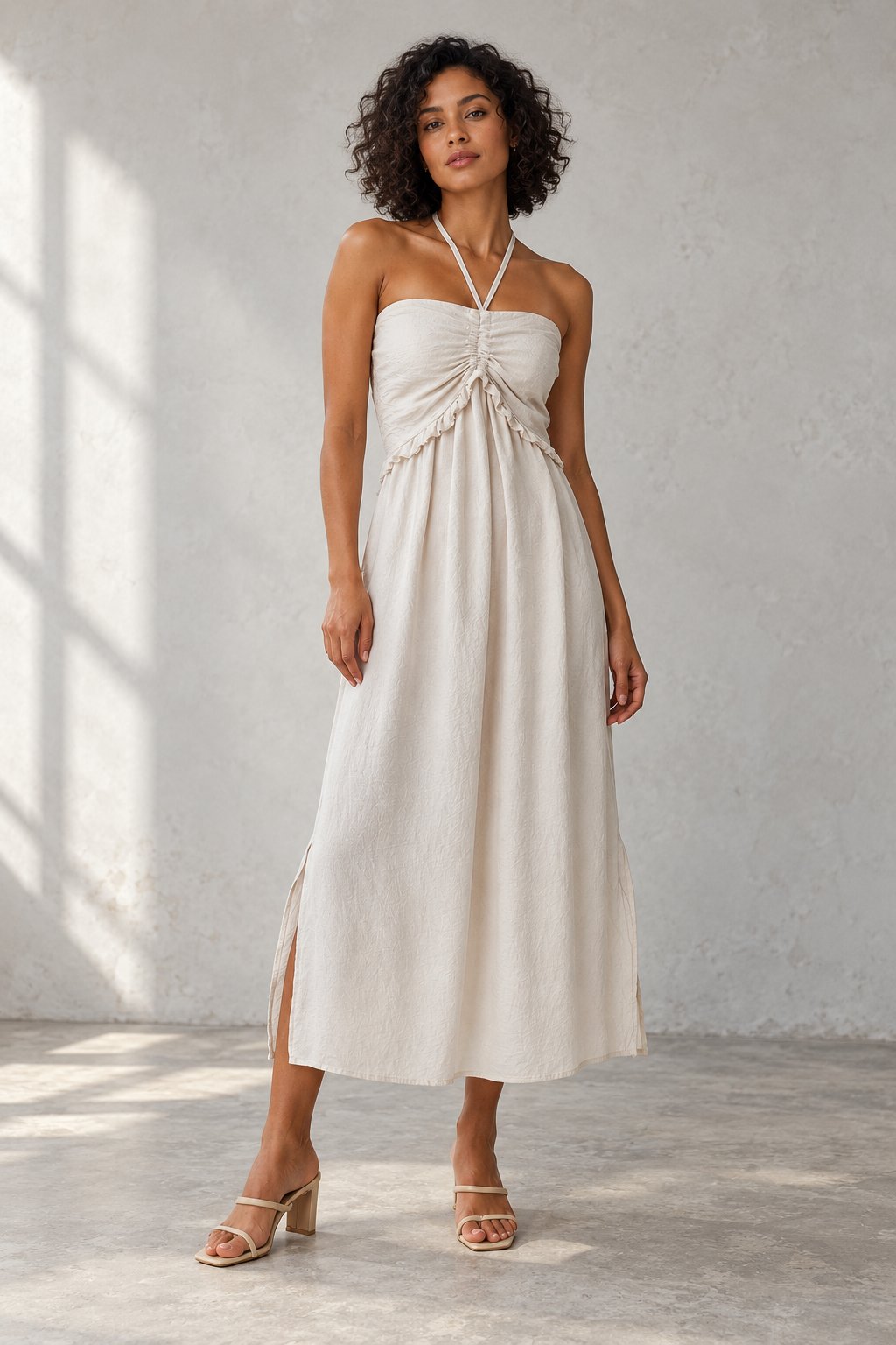 Robe halter midi beige