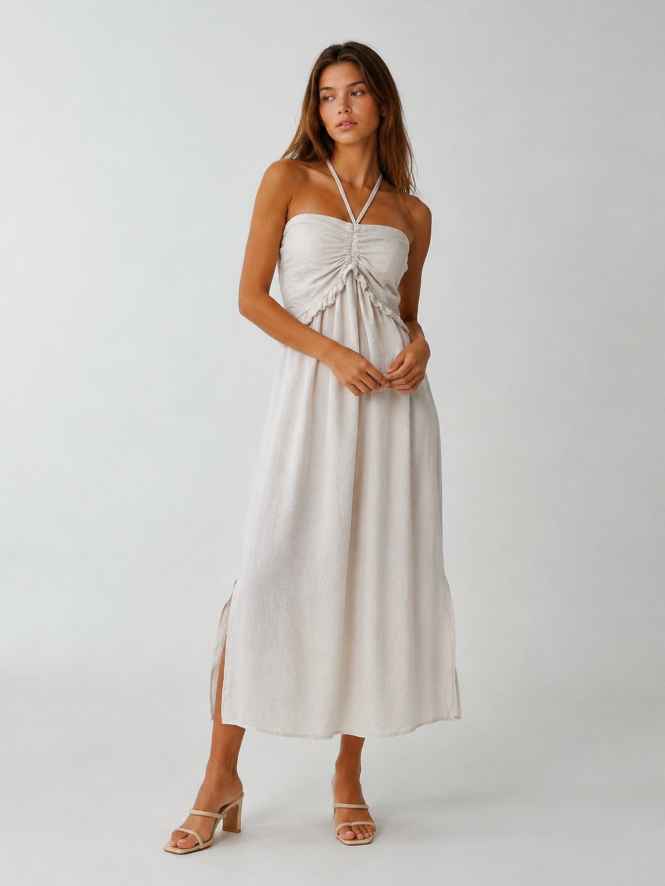 Robe halter midi beige