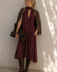 Robe halter à pois bordeaux vue face