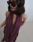Robe halter à pois bordeaux longueur midi