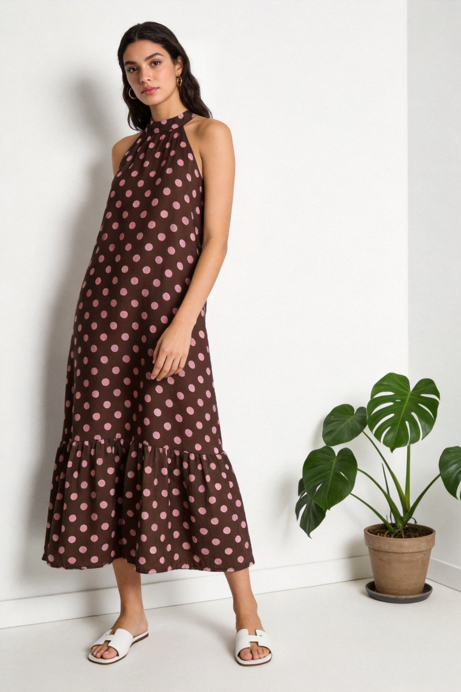 robe halter midi a pois volantee image 1
