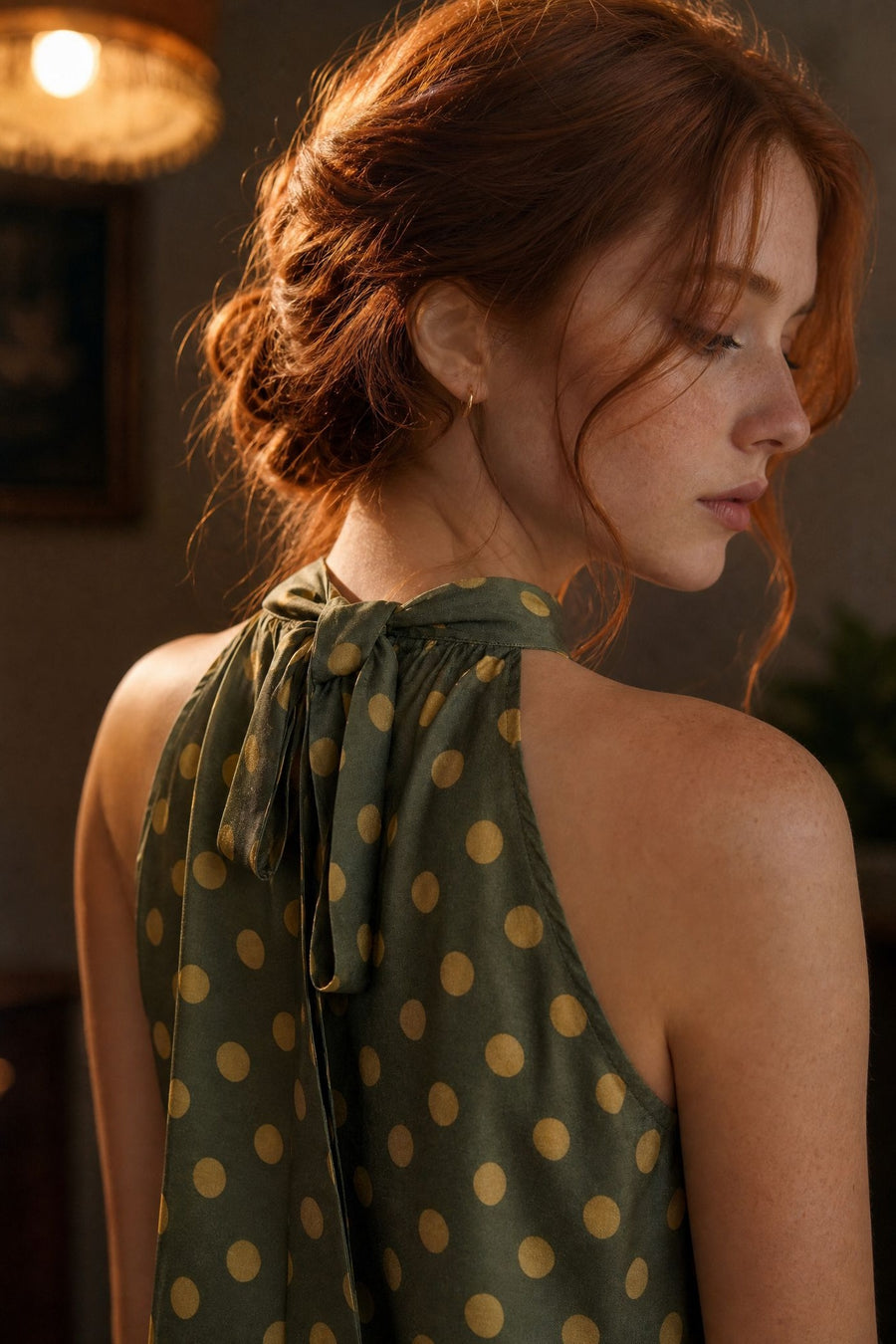 robe halter kaki gros plan