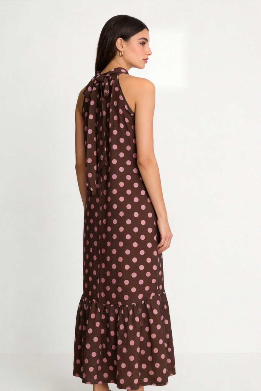 robe halter midi a pois volantee image 2