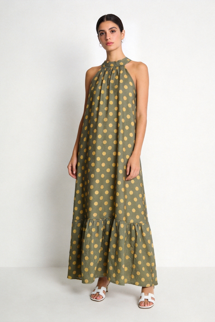 robe halter midi a pois volantee image 5