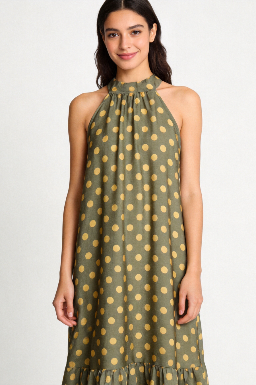 robe halter midi a pois volantee image 6