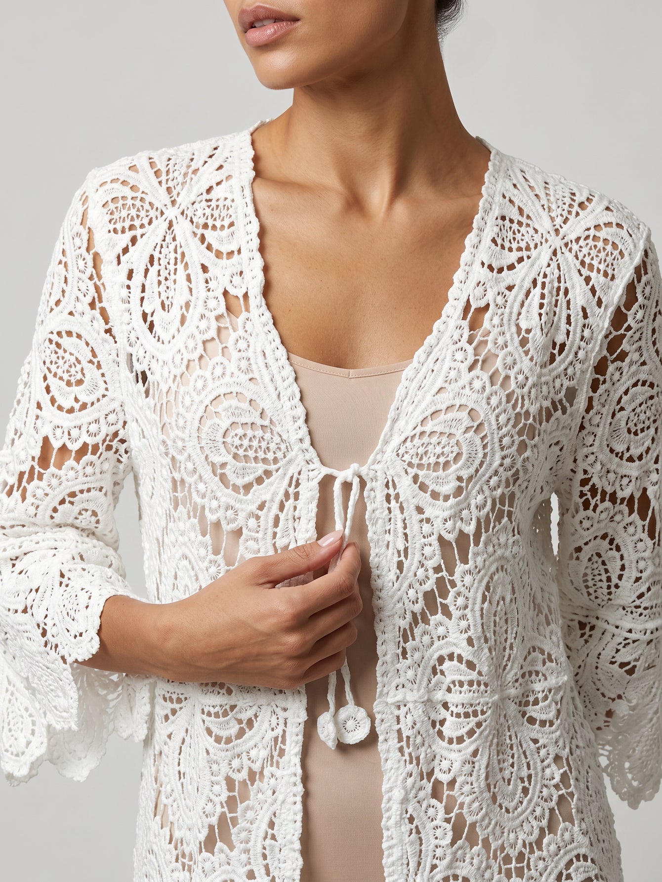 Lien à nouer du kimono en crochet blanc