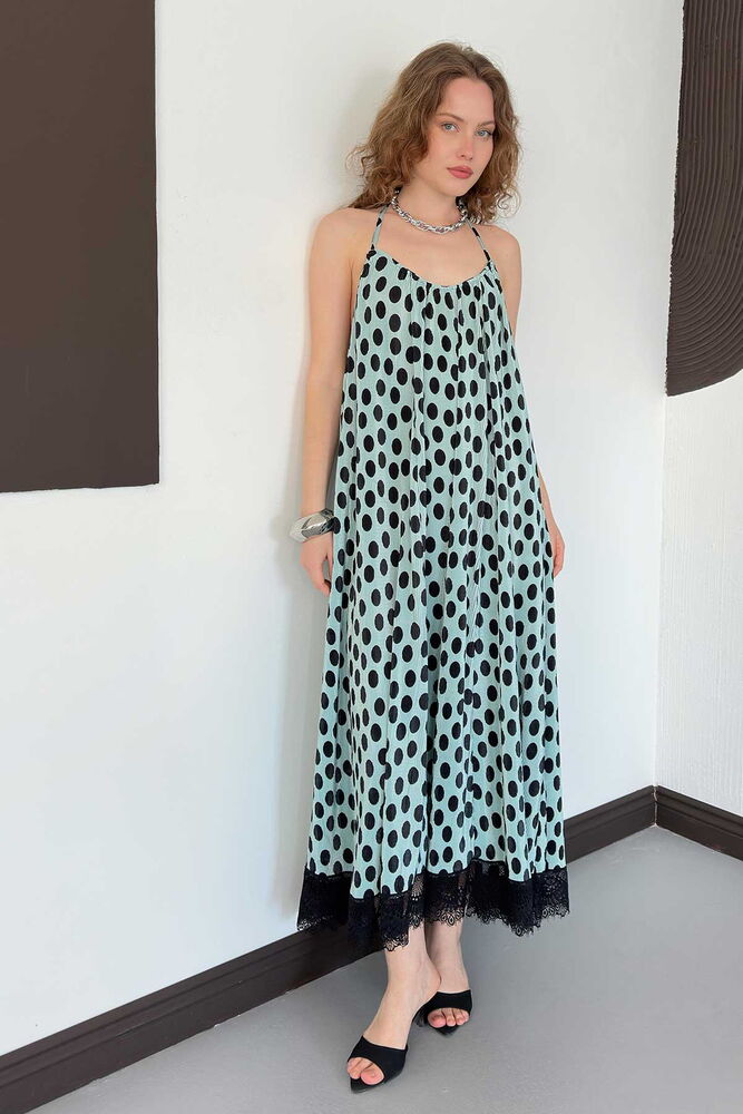 top13813 robe noire a pois sans manches col licou maxi image 1
