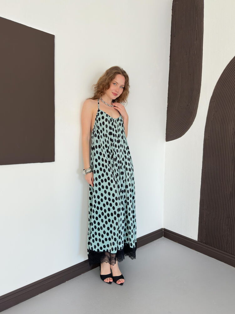 top13813 robe noire a pois sans manches col licou maxi image 2