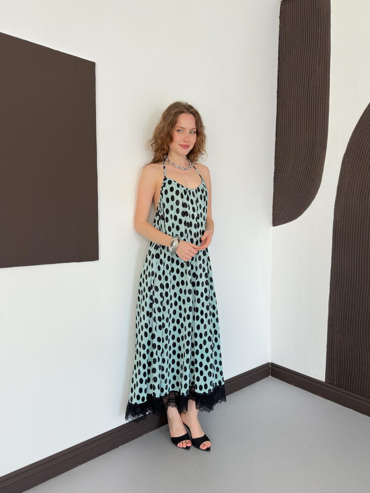 top13813 robe noire a pois sans manches col licou maxi image 3