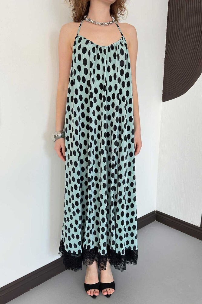 top13813 robe noire a pois sans manches col licou maxi image 4