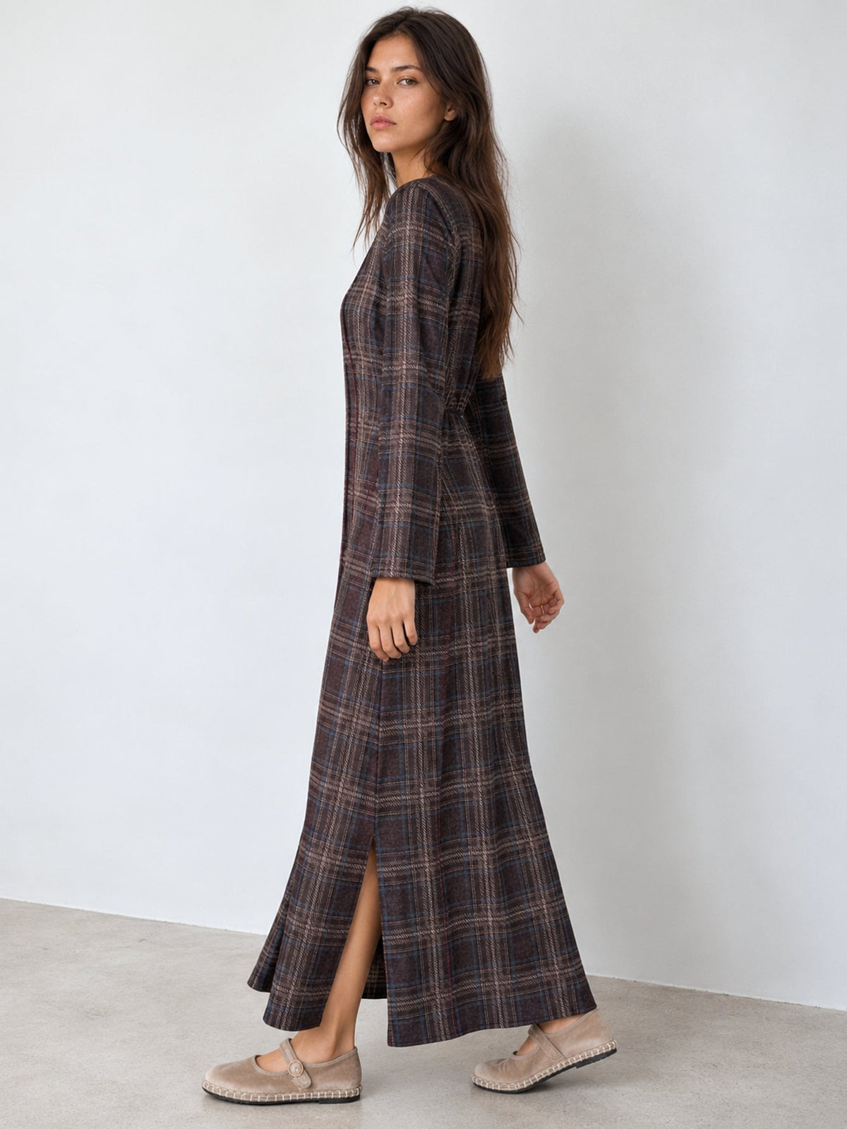 Robe à carreaux manches longues
