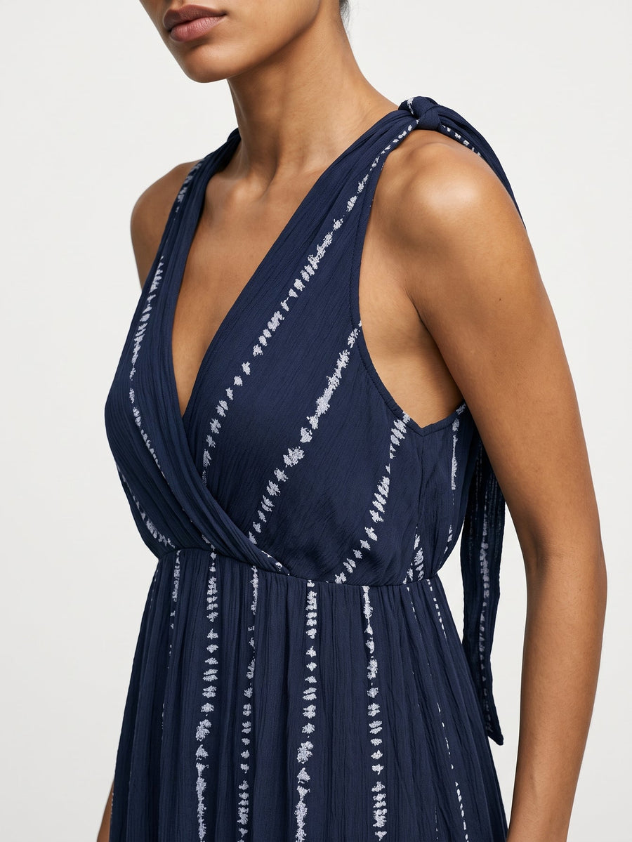 robe bretelles nouées détail bleu marine