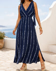 robe longue tie dye fente côté bleu marine
