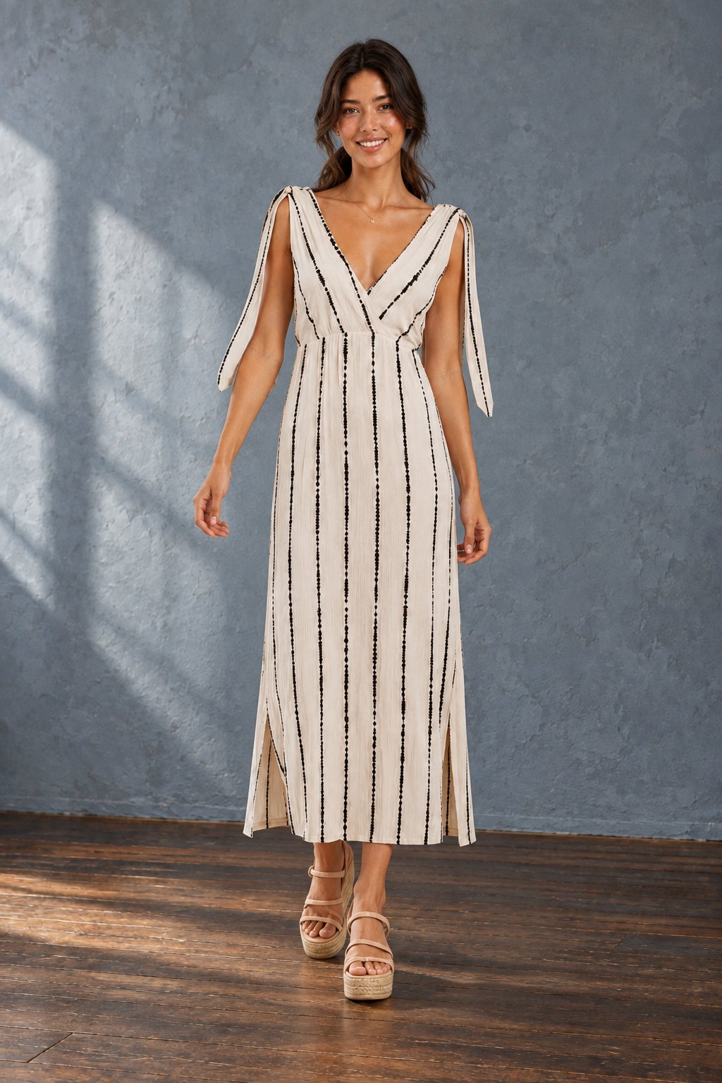 robe longue tie dye vue face beige