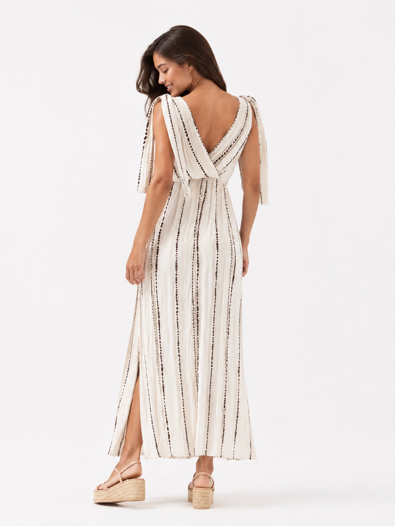 robe longue tie dye dos en V beige