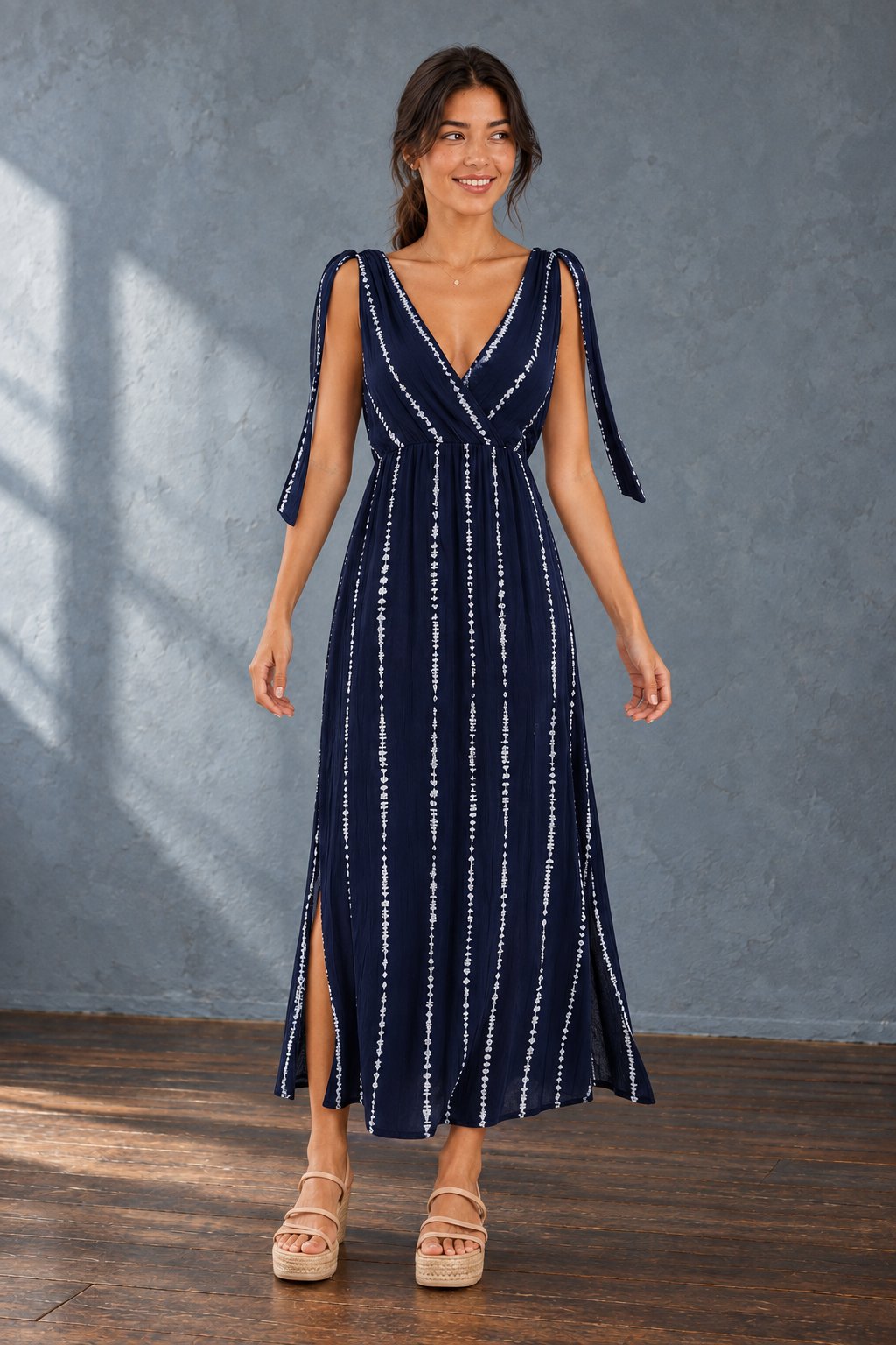 robe longue tie dye vue face bleu marine