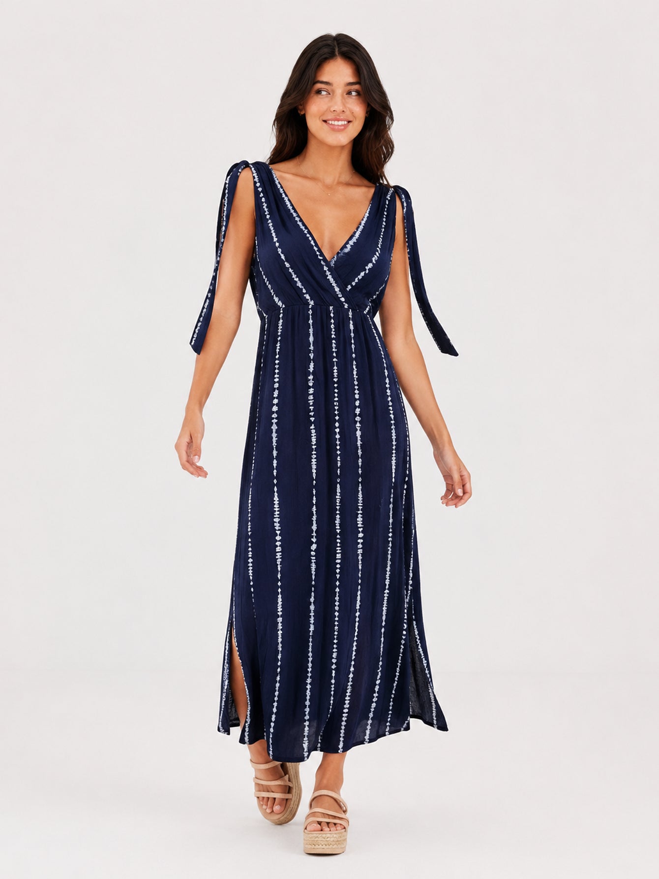 robe longue tie dye vue face bleu marine