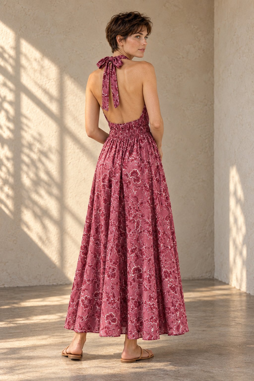 Robe longue rose poudré dos nu