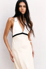 Ecru linen backless dress – Plunging neckline &amp;amp; crossed straps - M