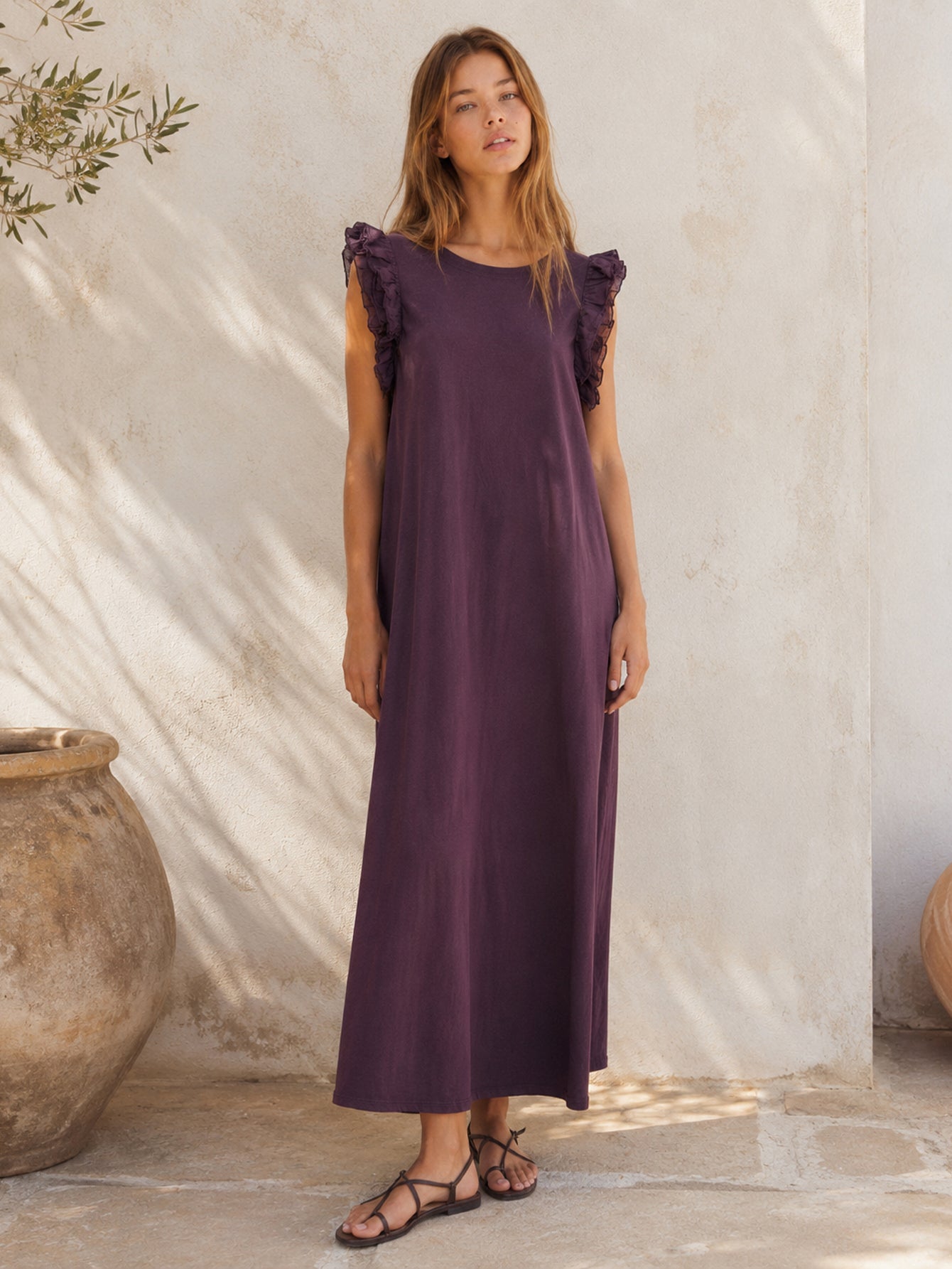 robe en jersey de coton a volants aux epaules image 1