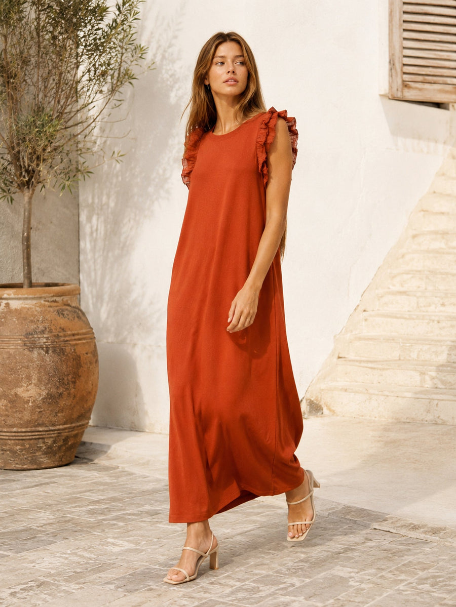 robe en jersey de coton a volants aux epaules image 10