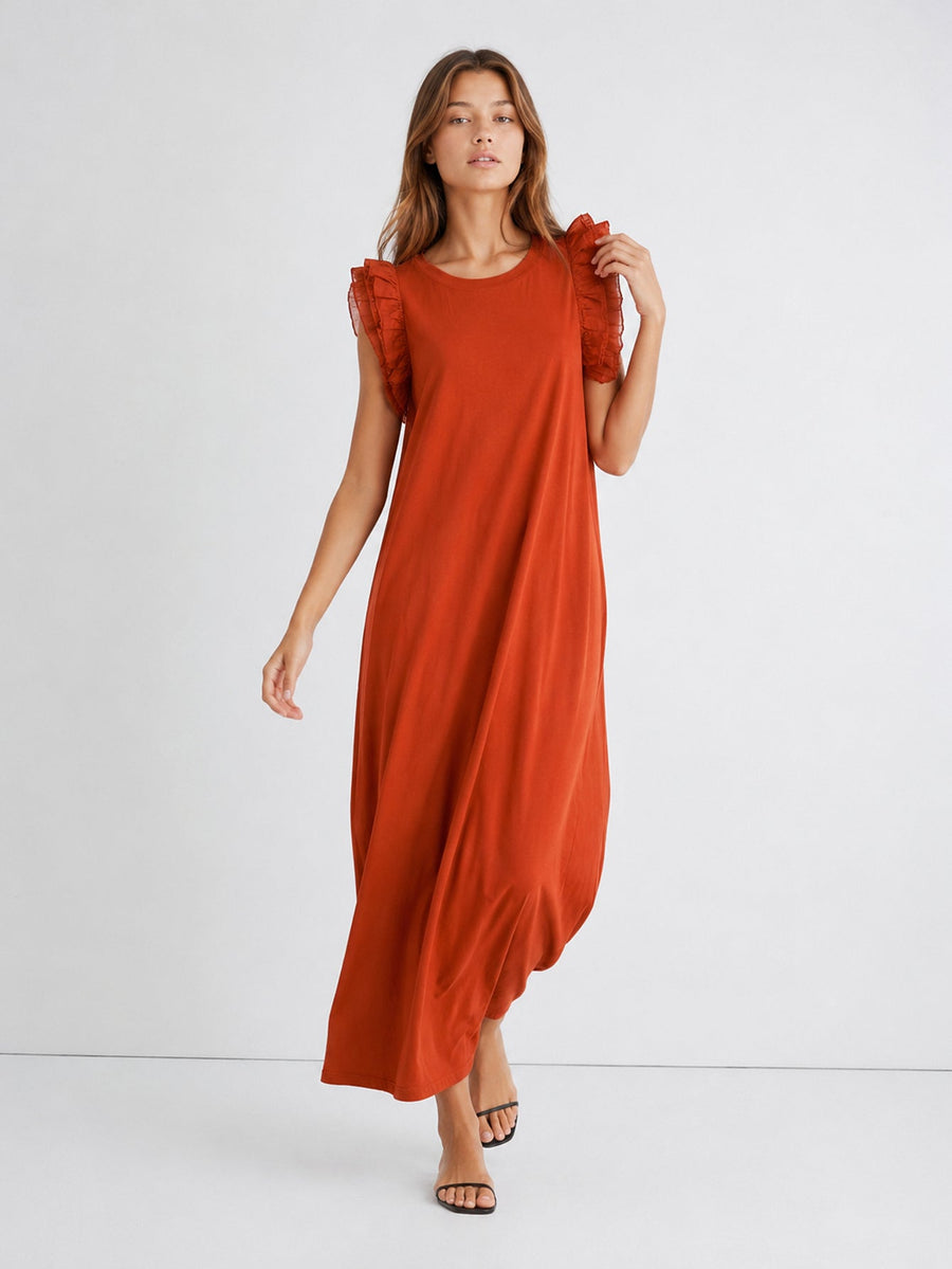 robe en jersey de coton a volants aux epaules image 11