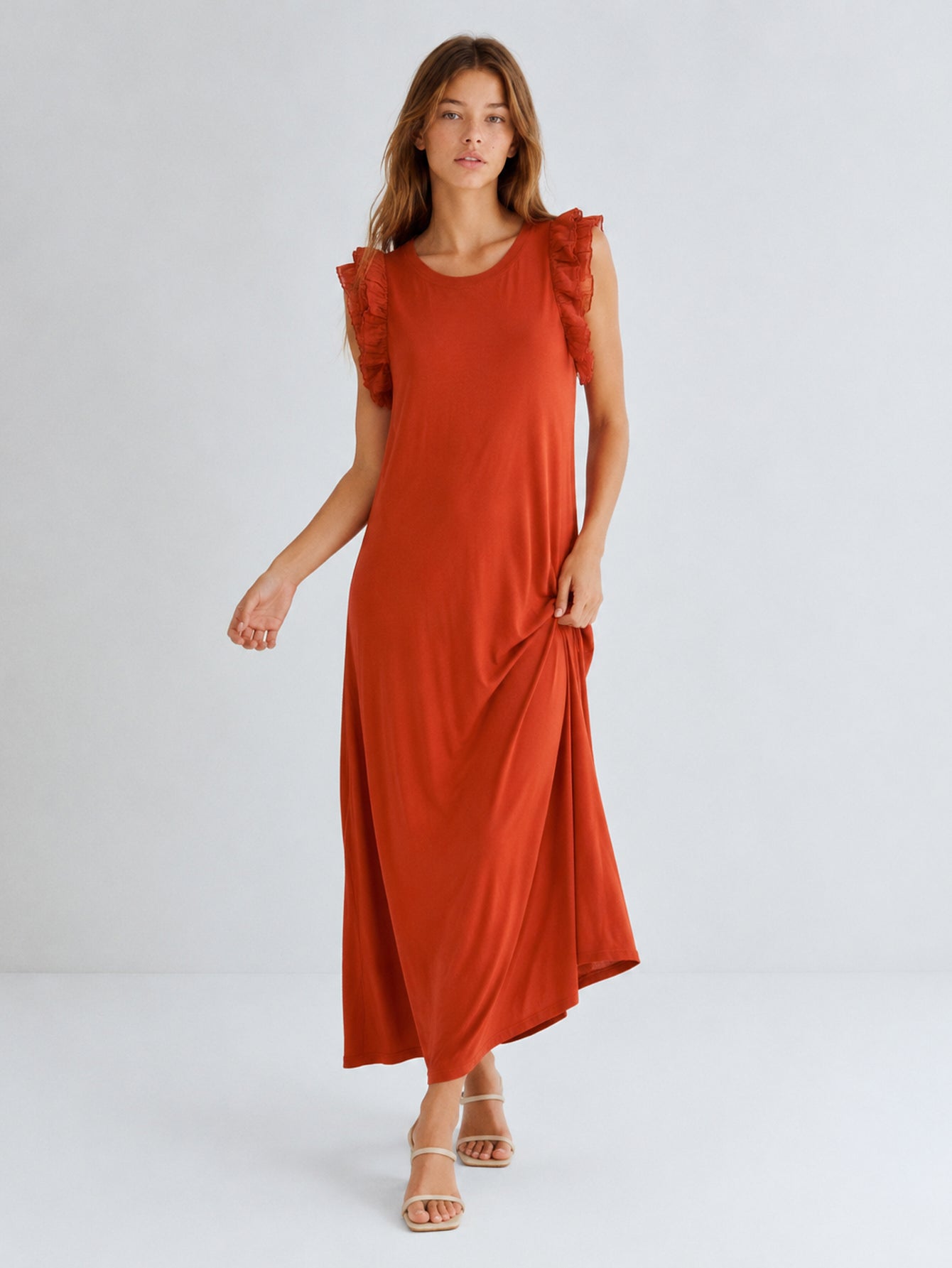 robe en jersey de coton a volants aux epaules image 12