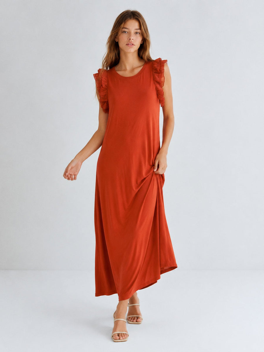 robe en jersey de coton a volants aux epaules image 12