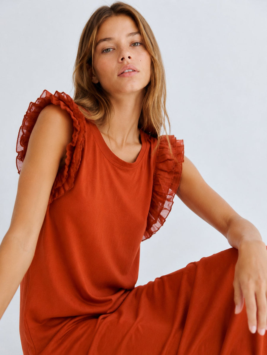 robe en jersey de coton a volants aux epaules image 14