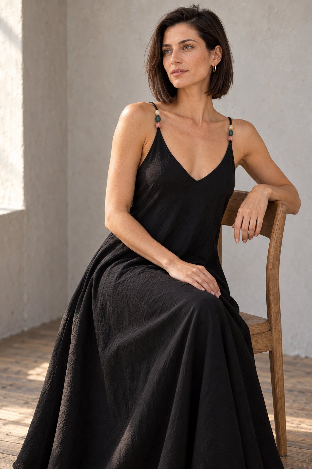 Robe longue fluide noir ambiance