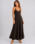 Robe longue évasée vue face chocolat